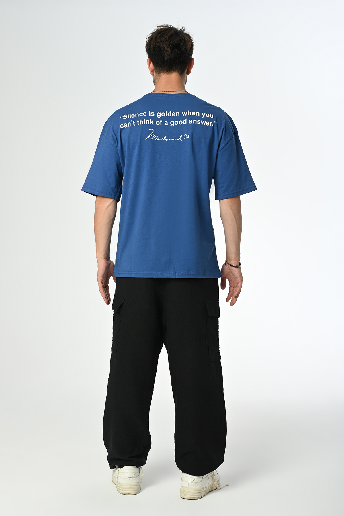 M.Ali Tasarım Mavi Pamuk Bisiklet Yaka Dembu T-shirt '23